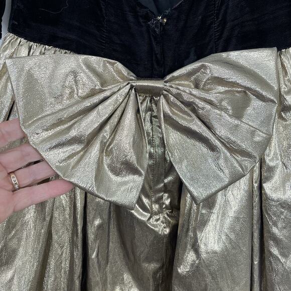 Vintage Gunne Sax Dress Size 5/6 Black Velvet Bodice Gold Lame Victorian Formal - Picture 9 of 13